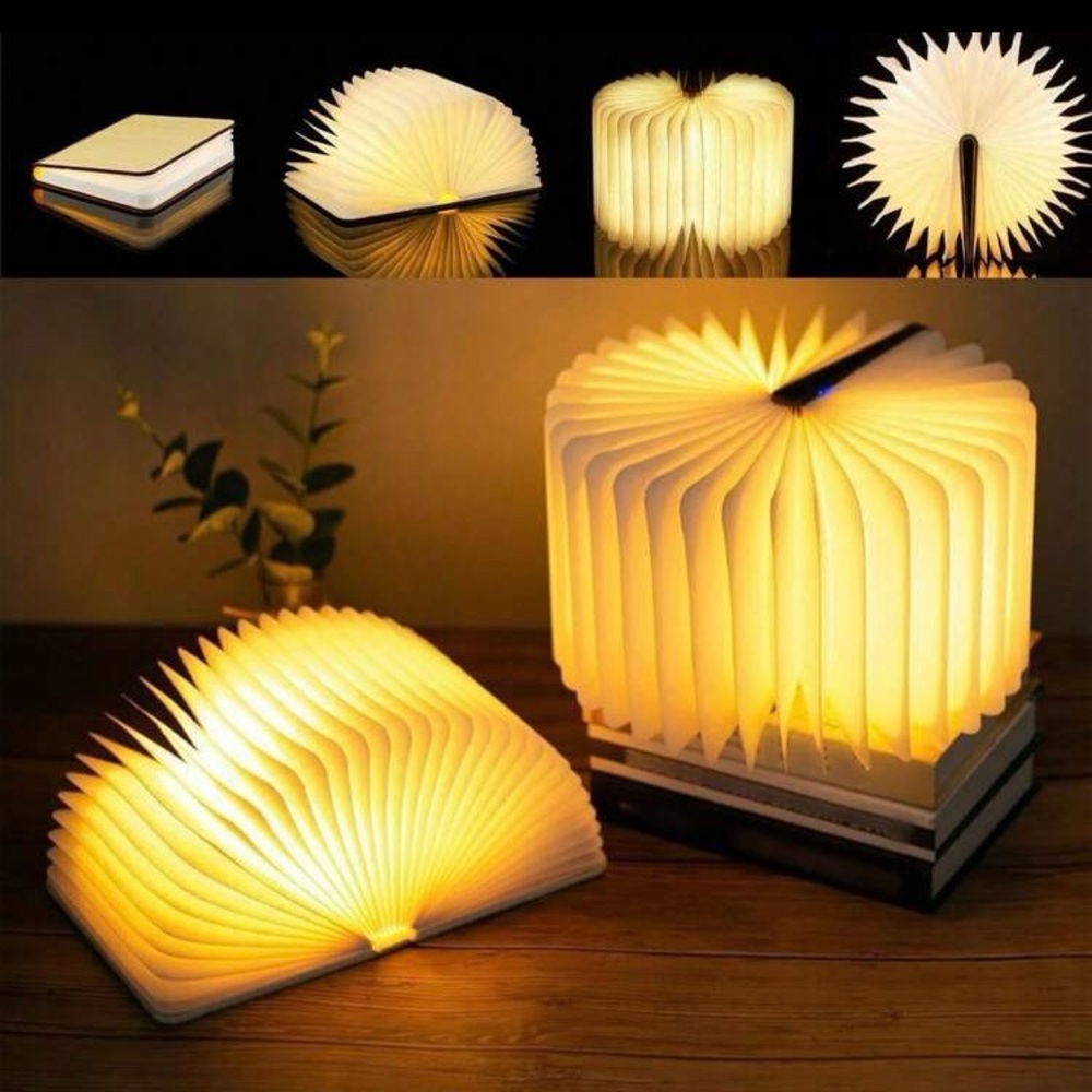 Creative Wooden Book Lamp LED Folding Night Light USB Rechargeable Desk Bedside